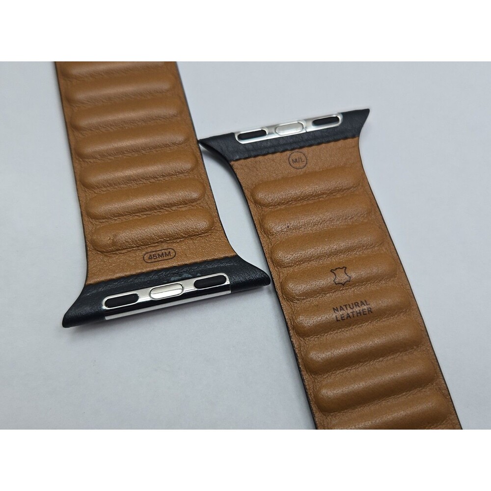 Genuine Apple Watch 45mm Midnight Leather Link M L Magnetic Band OEM